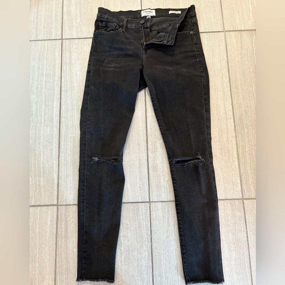 Frame Black Distressed Skinny Jeans
